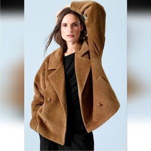 Eileen Fisher Sheared Suri Alpaca Wool Jacket Notch Collar Short Coat Size XL